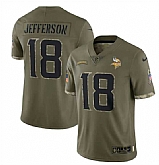 Men's Minnesota Vikings #18 Justin Jefferson 2022 Olive Salute To Service Limited Stitched Jersey,baseball caps,new era cap wholesale,wholesale hats